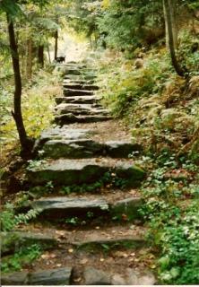 Aichelburg - schody z Temného dolu k hrádku